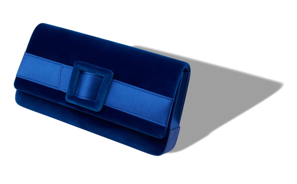 Designer Blue Velvet Buckle Clutch - Image Main View