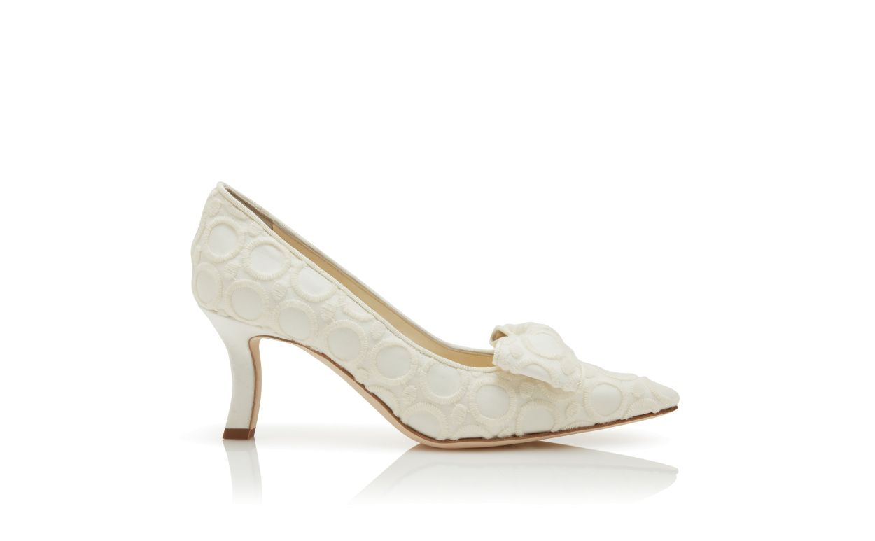 Designer White Silk Pointed Toe Pumps - Image Side View