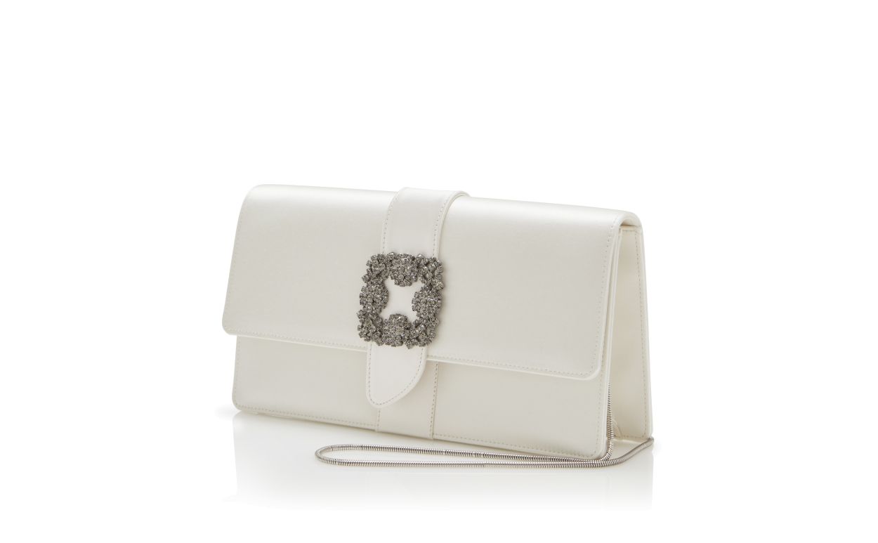 Designer Off-White Satin Jewel Buckle Clutch - Image 