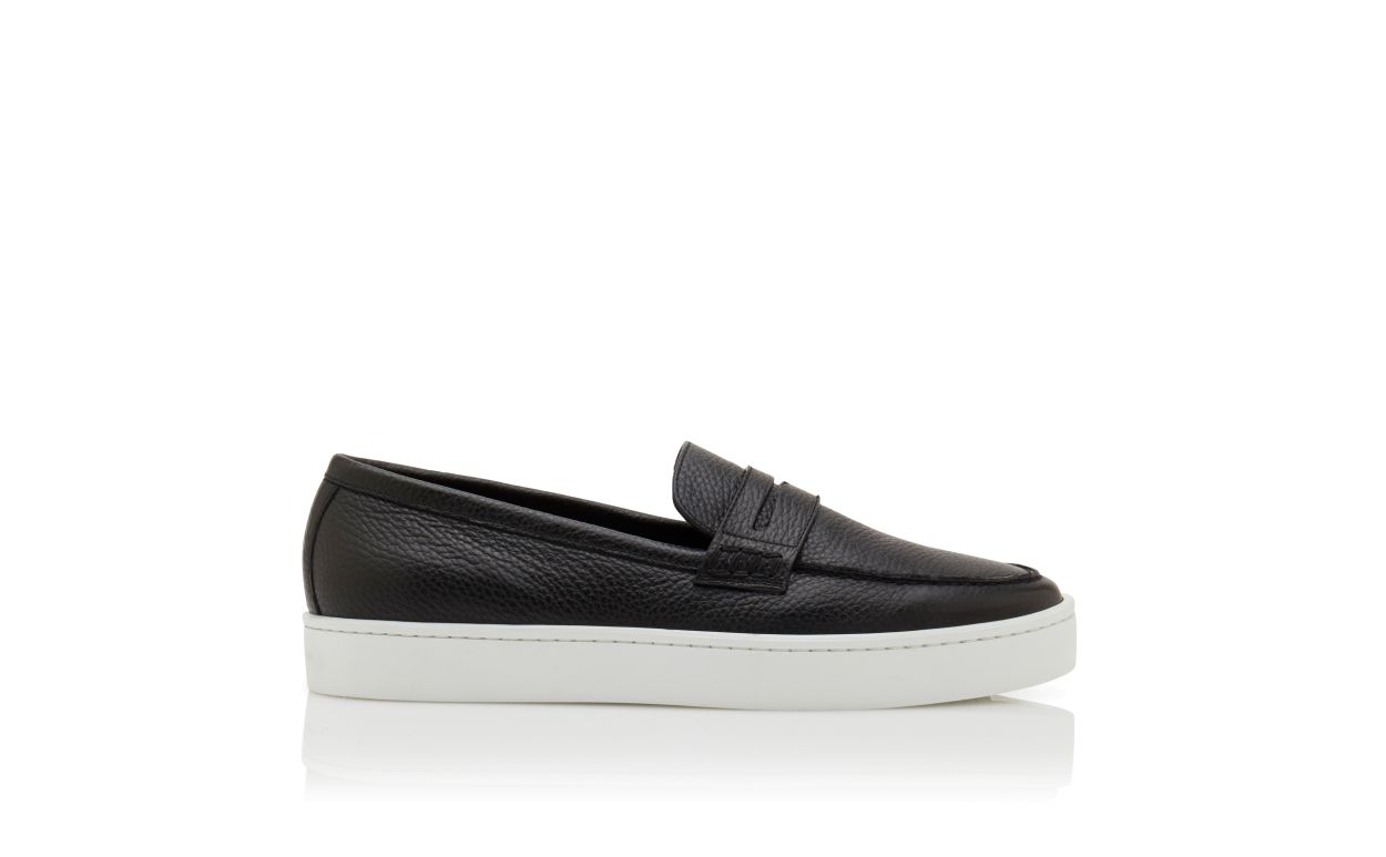 Designer Black Calf Leather Slip-On Loafers - Image Side View