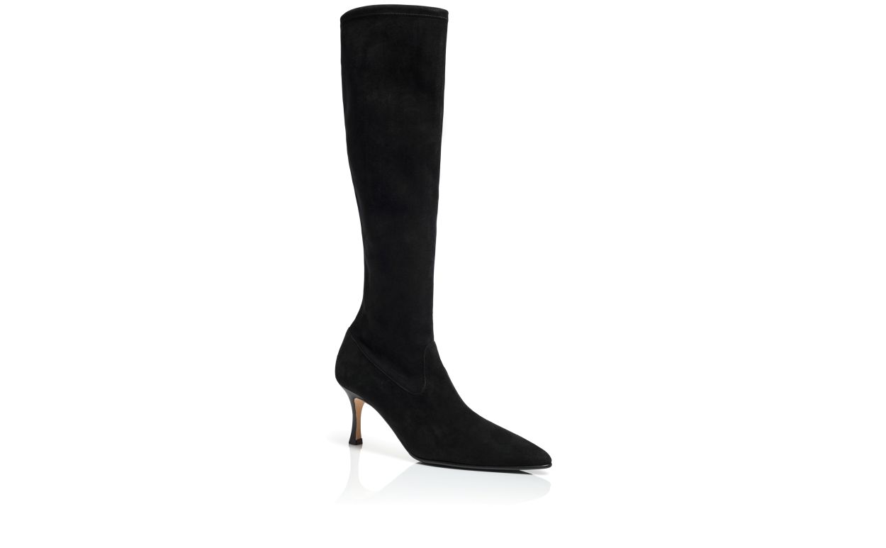 Designer Black Suede Knee High Boots - Image Upsell