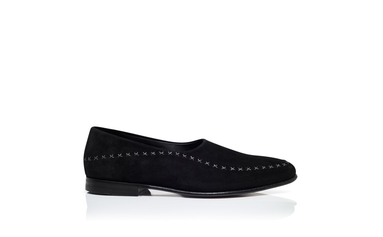 Designer Black and Grey Suede Low Cut Slippers - Image Side View