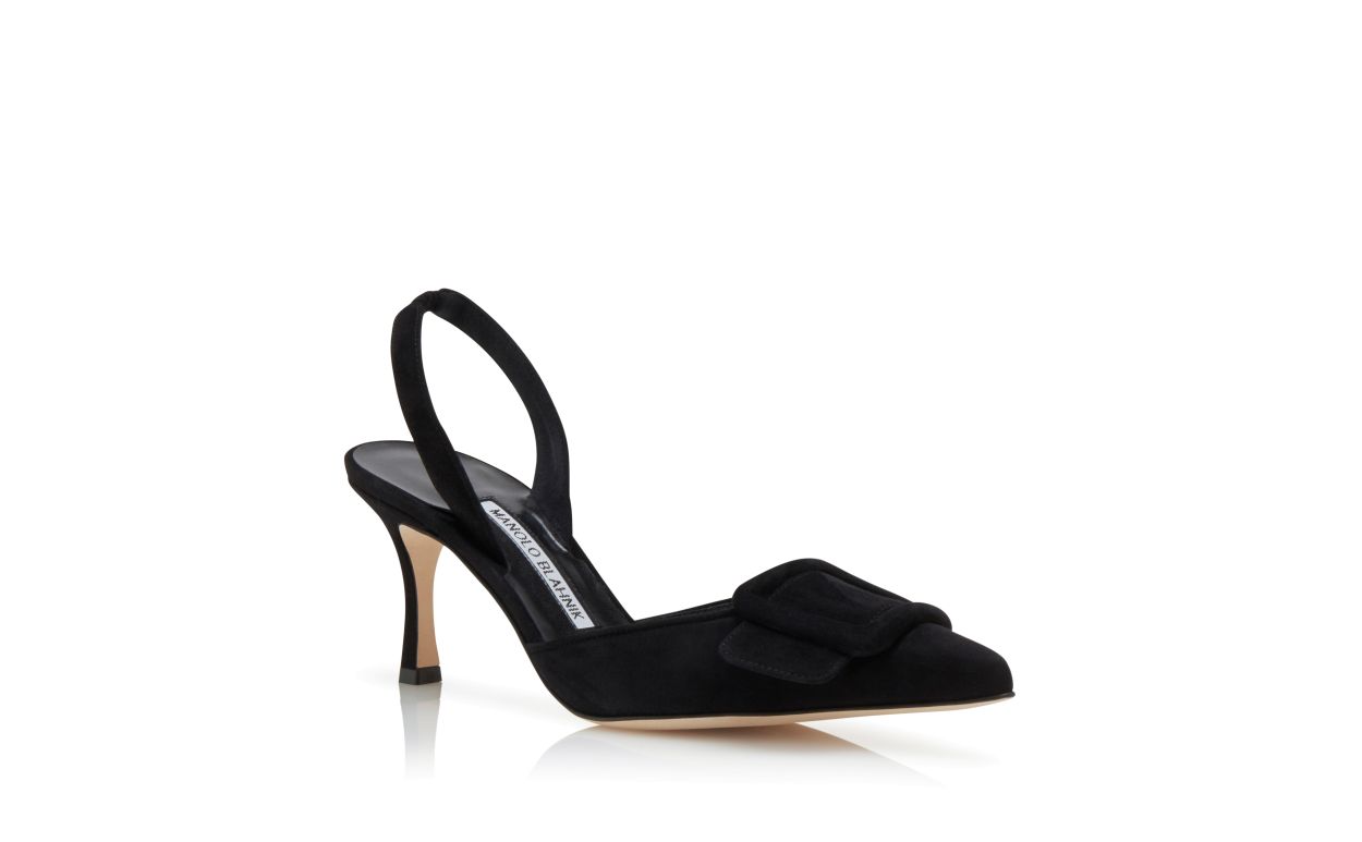 Designer Black Suede Slingback Pumps - Image Upsell