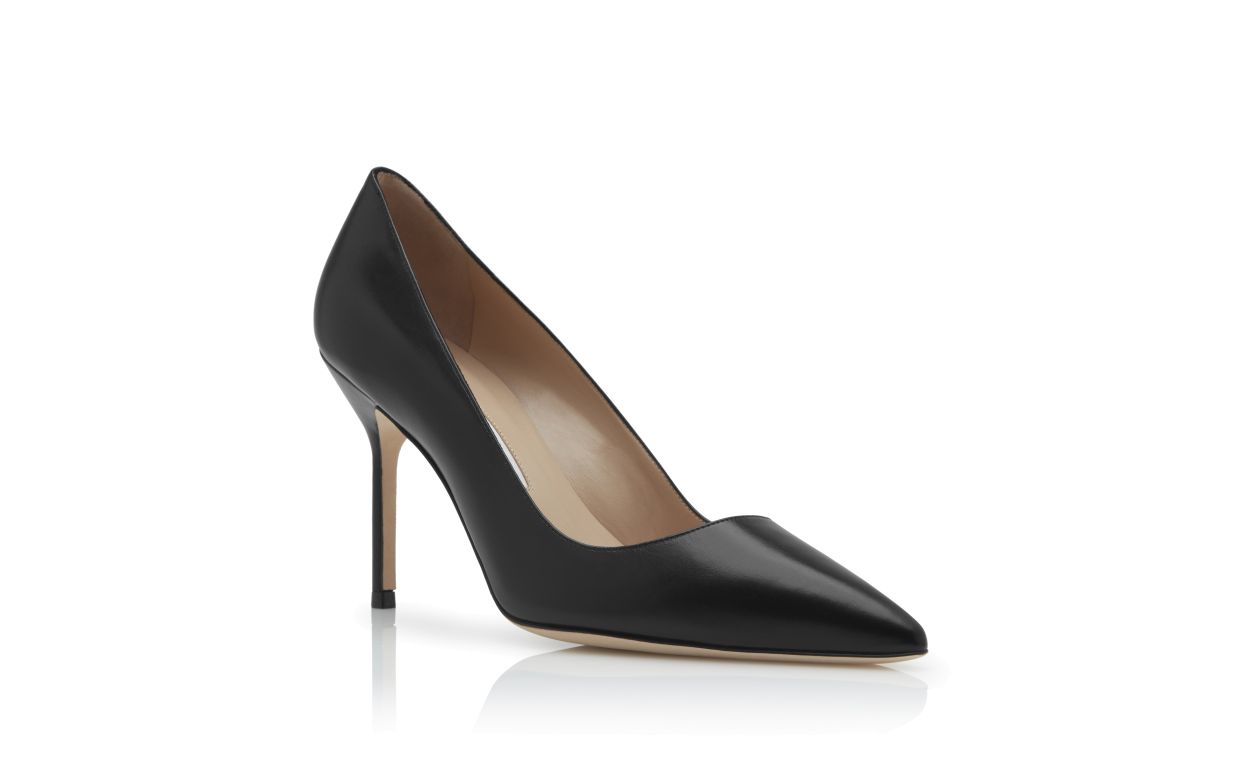 Designer Black Calf Leather Pointed Toe Pumps - Image Upsell