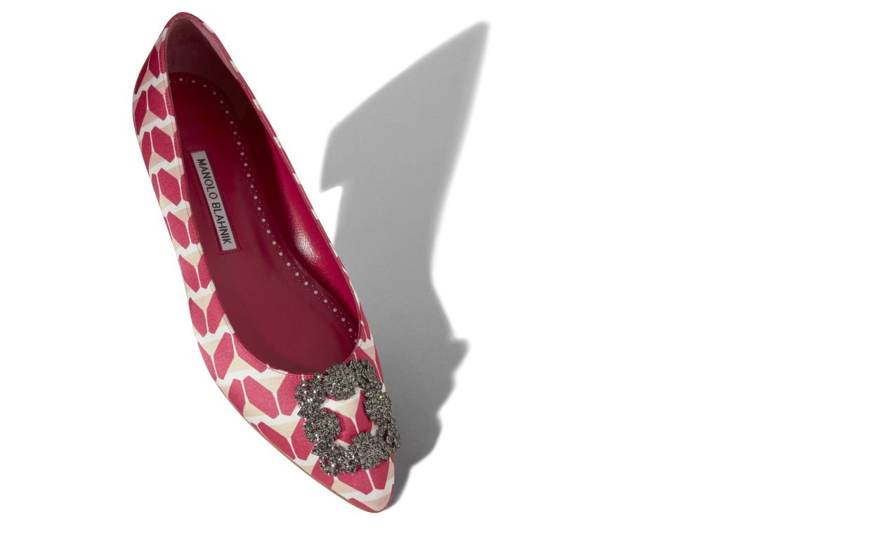 Designer Multicoloured Crepe De Chine Jewel Buckle Flats - Image Main View