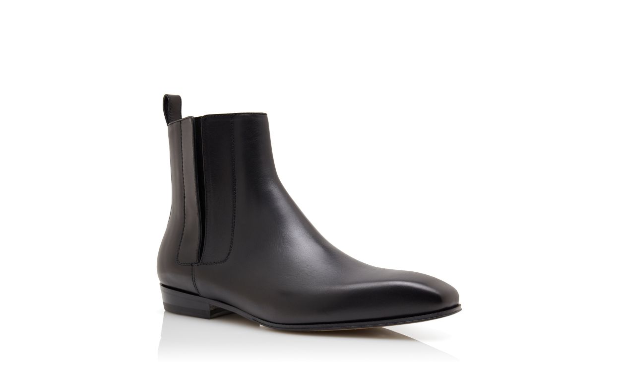 Designer Black Calf Leather Ankle Boots - Image Upsell View