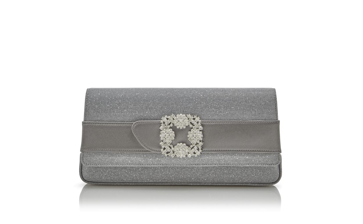 Designer Silver Glitter Jewel Buckle Clutch - Image thumbnail