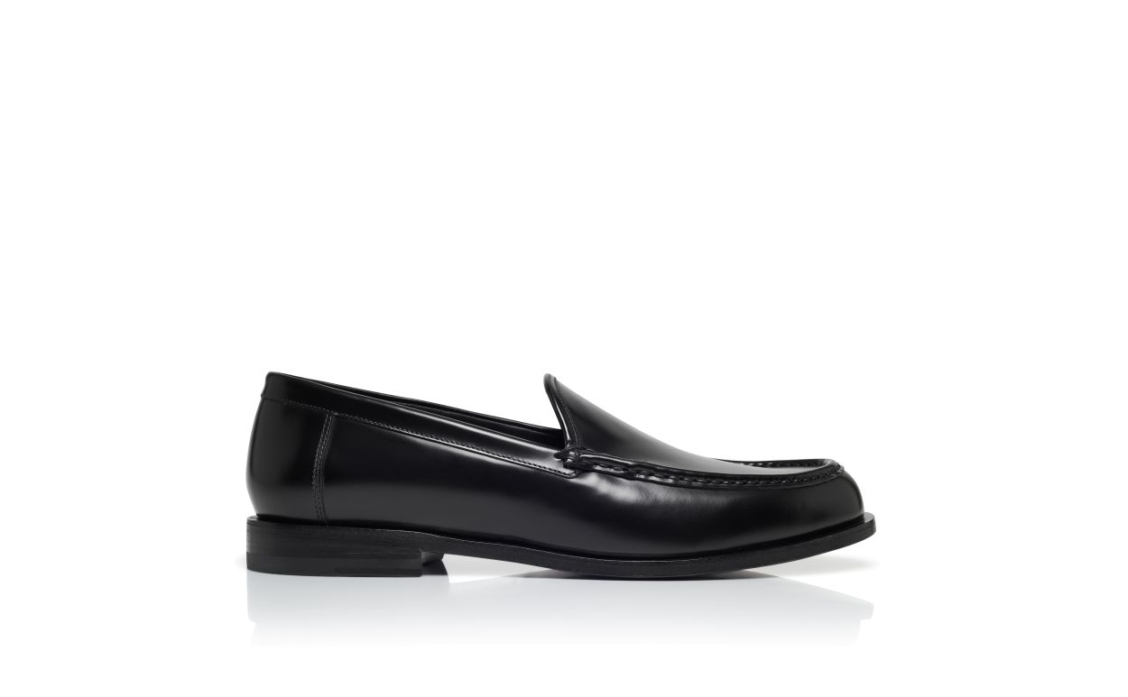 Designer Black Calf Leather Loafers - Image Side View