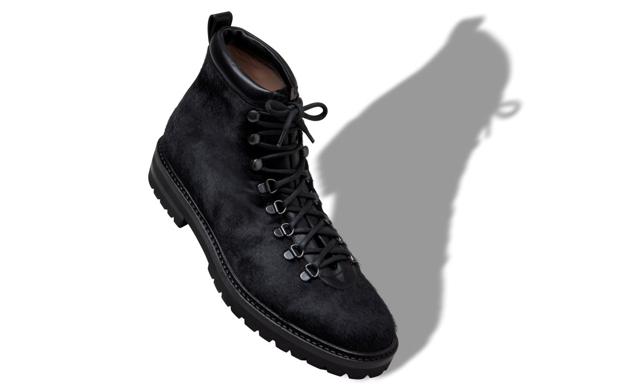 Designer Black Calf Hair Lace Up Boots - Image small_image