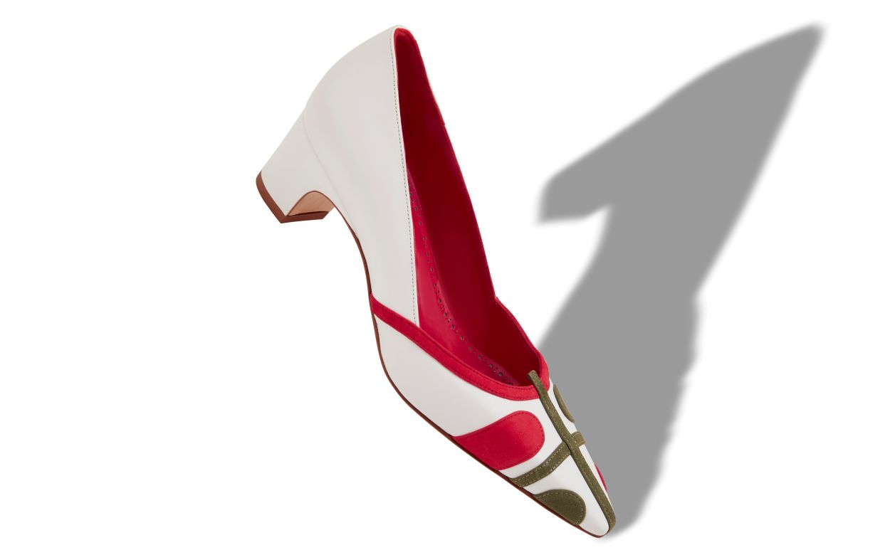 Designer White, Red and Green Nappa Leather Pumps - Image small_image