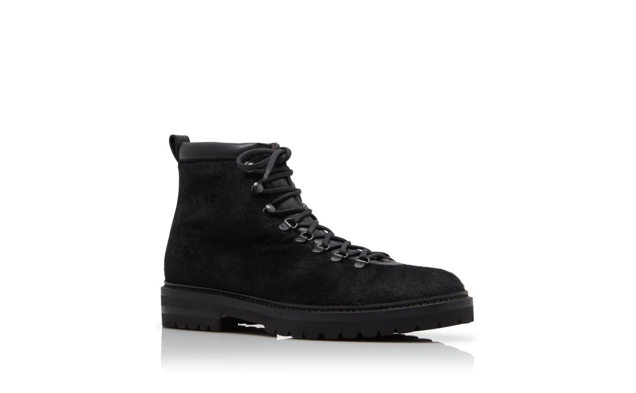 Designer Black Calf Hair Lace Up Boots - Image Upsell