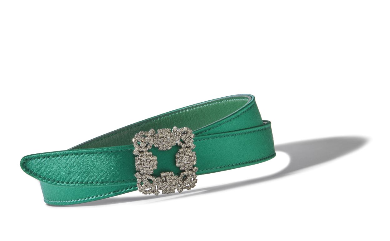 Designer Green Satin Crystal Buckled Belt - Image Main