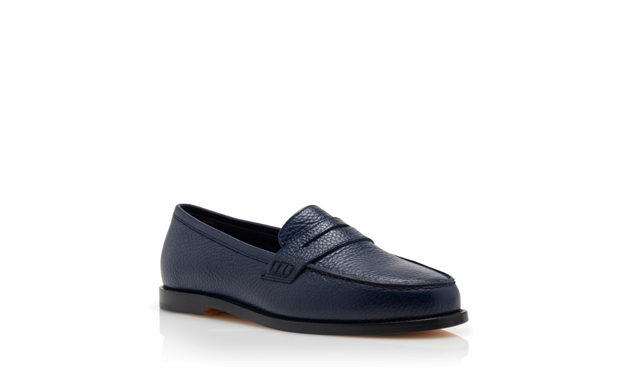 Designer Dark Blue Calf Leather Penny Loafers - Image Upsell
