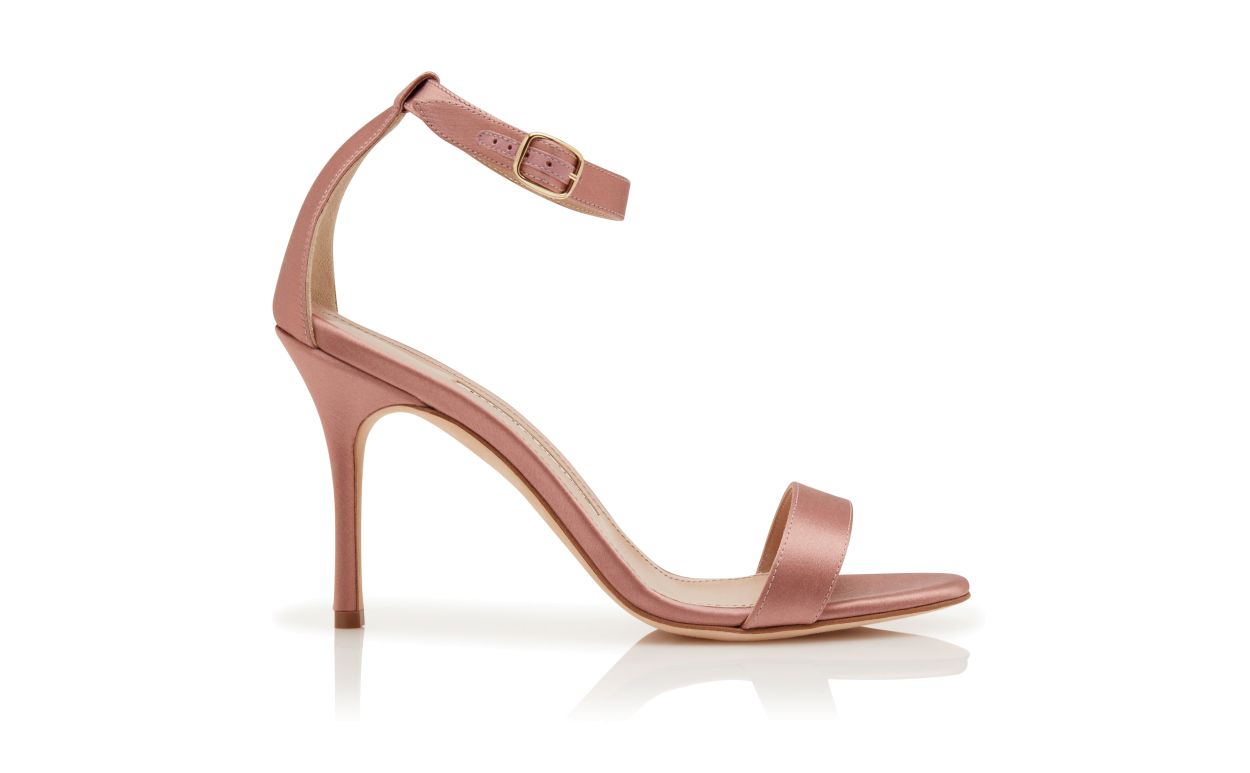 Designer Light Pink Satin Ankle Strap Sandals - Image Side View