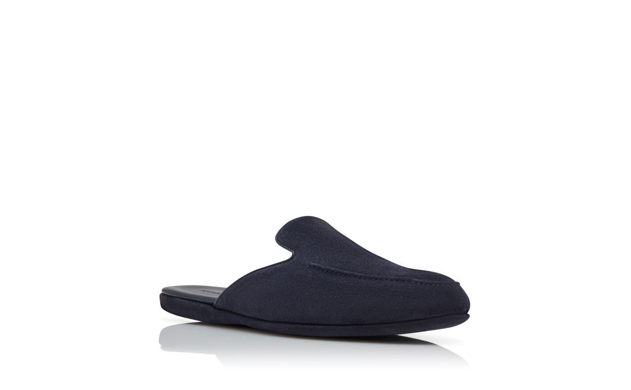 Designer Navy Blue Suede Slippers - Image Upsell
