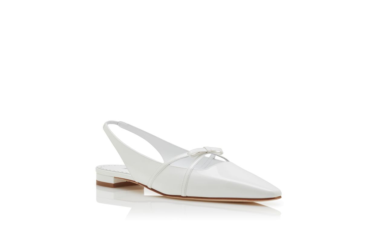 Designer White Patent Leather Bow Detail Slingback Flat Pumps - Image Upsell