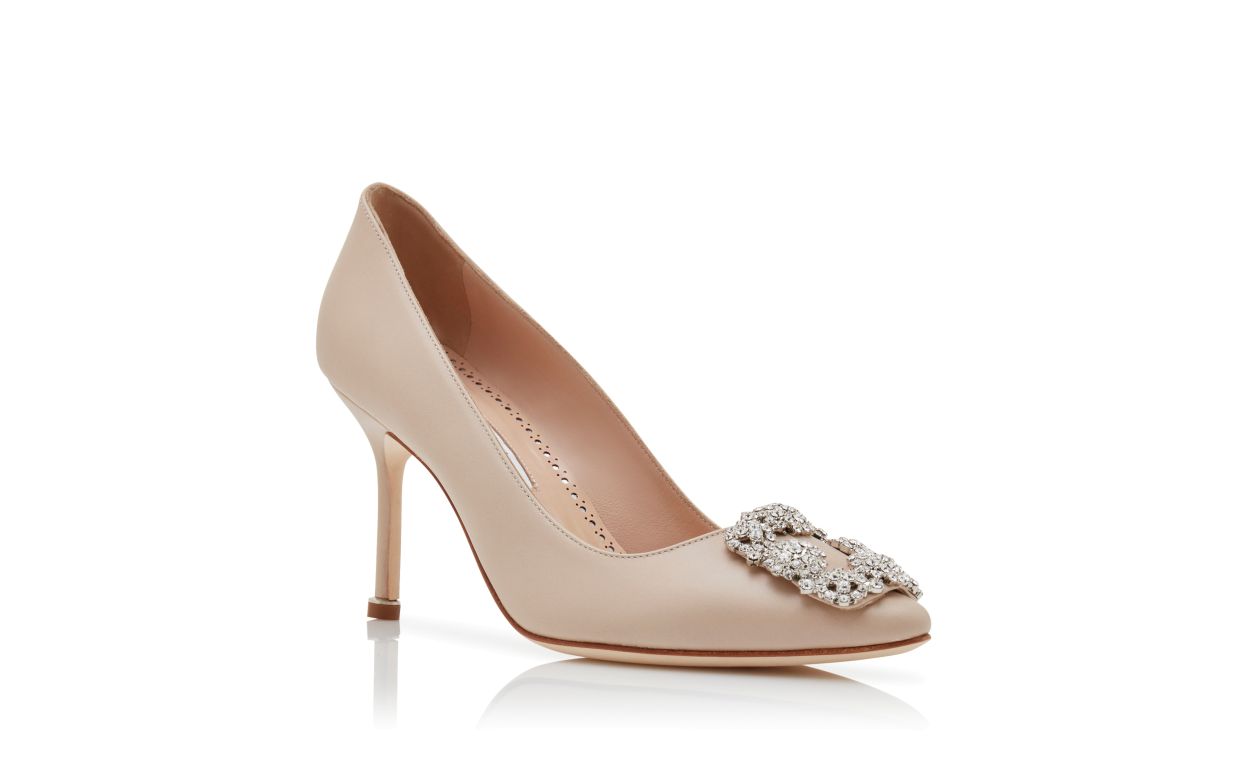 Designer Beige Calf Leather Jewel Buckle Pumps - Image Upsell