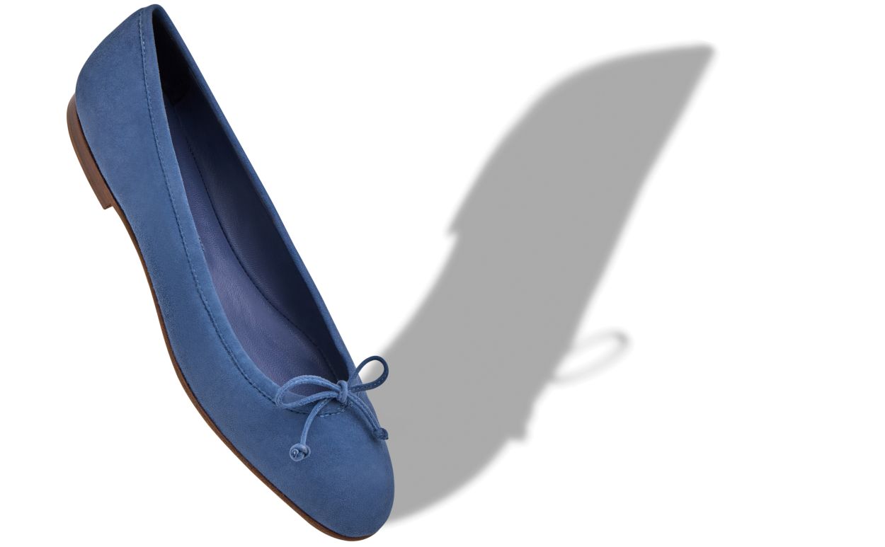 Manolo Blahnik Veralli Blue Suede Ballerina Flats