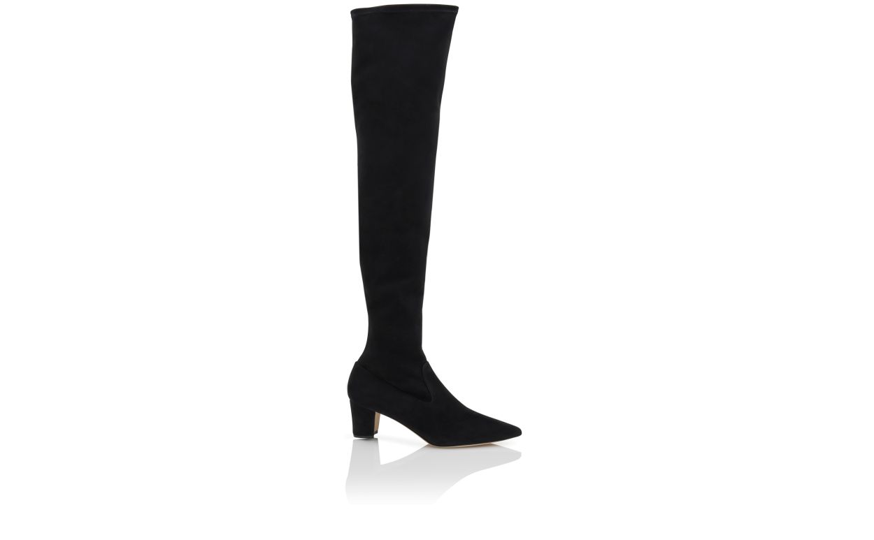 Designer Black Suede Thigh High Boots - Image thumbnail