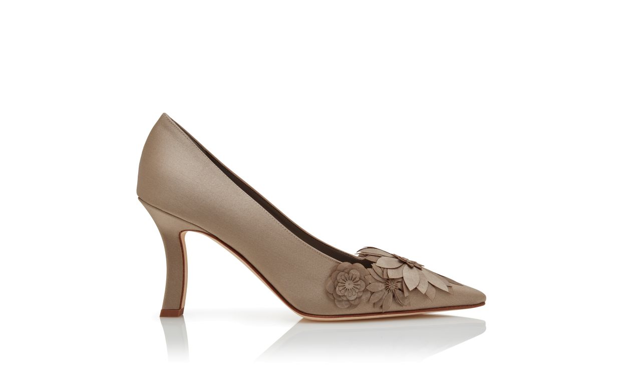 Designer Dark Grey Crepe Satin Pumps  - Image Side View