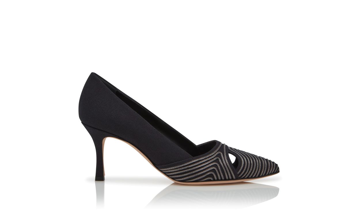 Designer Black Cotton Cut-Out Pumps - Image thumbnail