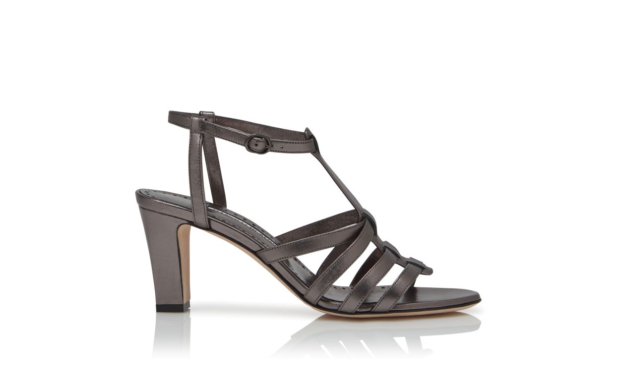 Designer Graphite Nappa Leather Ankle Strap Sandals - Image thumbnail