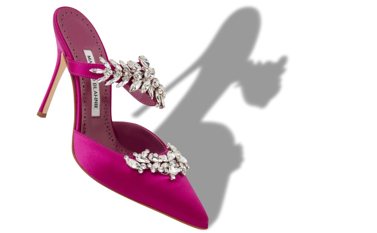 Designer Fuchsia Satin Crystal Embellished Mules - Image Main