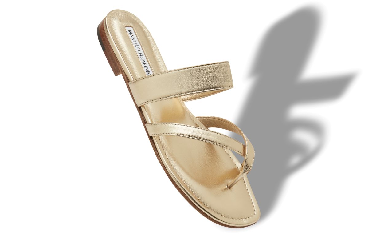 Manolo Blahnik Susa Crisscross Metallic Flat Sandals, Gold, Women's, 36eu, Sandals Flat Sandals