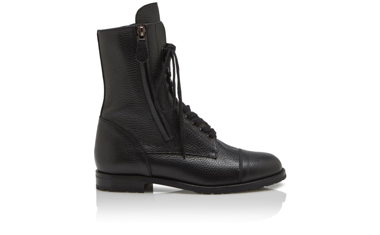 Designer Black Calf Leather Military Boots - Image thumbnail