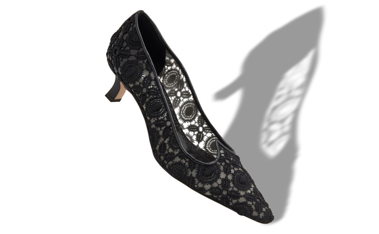 Designer Black Lace Pointed Toe Pumps - Image Main View