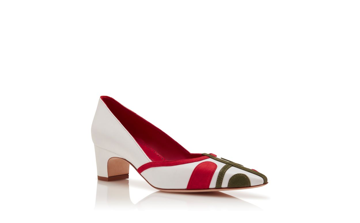 Designer White, Red and Green Nappa Leather Pumps - Image Upsell