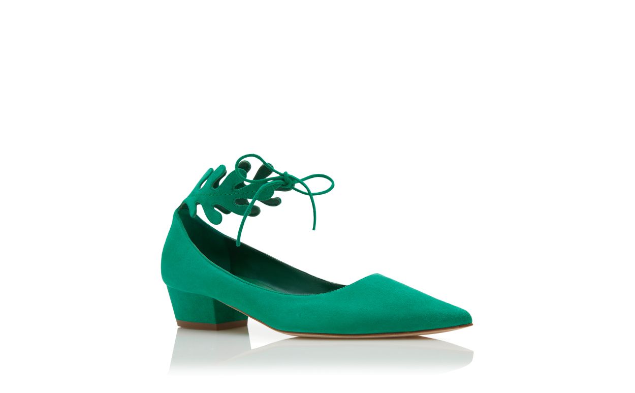 Designer Green Suede Ankle Strap Pumps  - Image Upsell