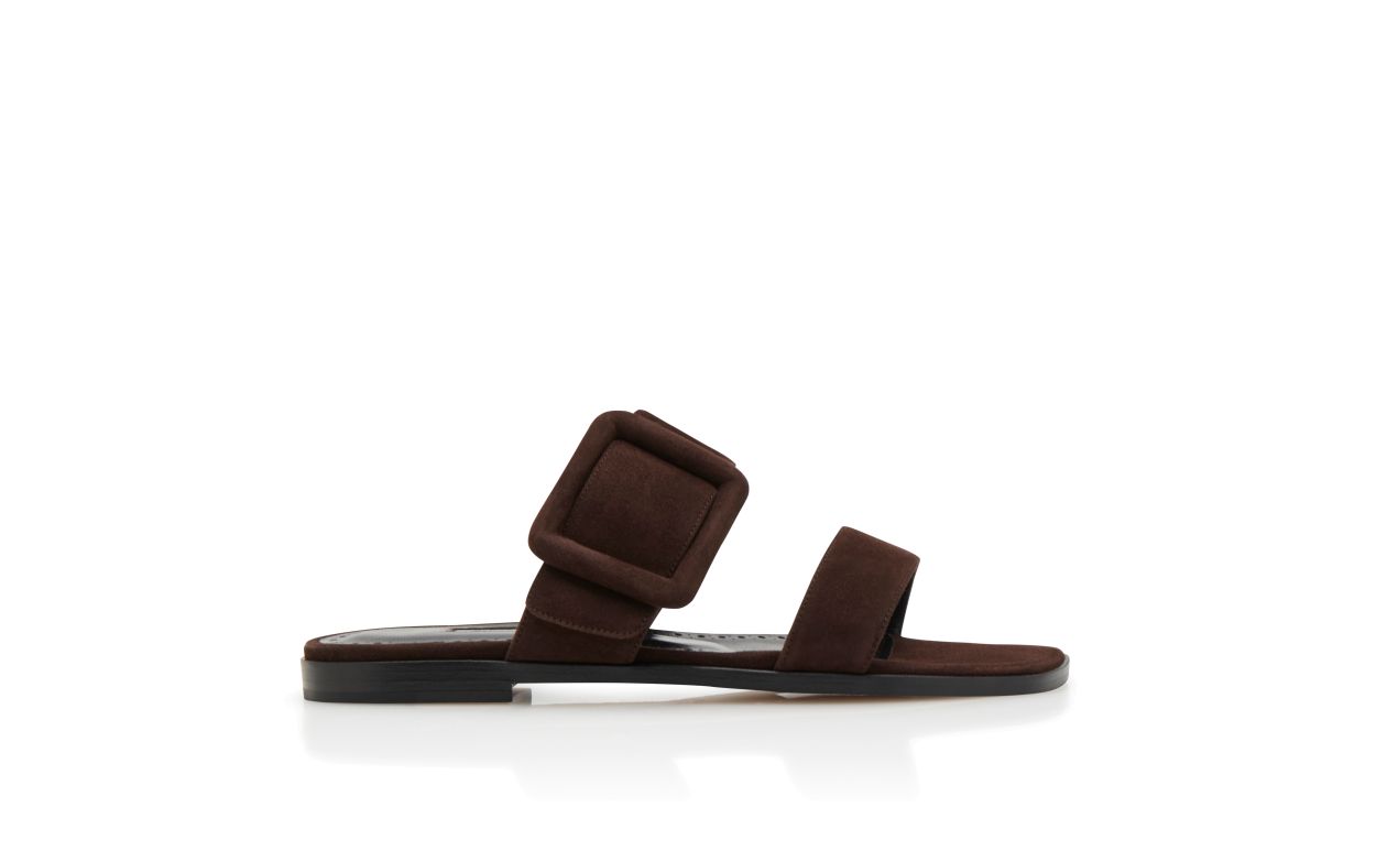 Designer Dark Brown Suede Flat Sandals - Image thumbnail