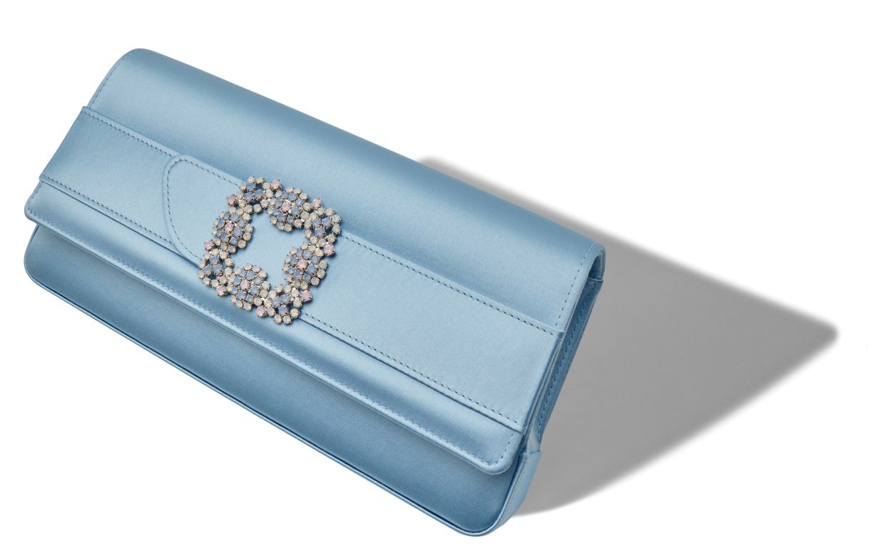 Designer Blue Satin Jewel Buckle Clutch  - Image Main