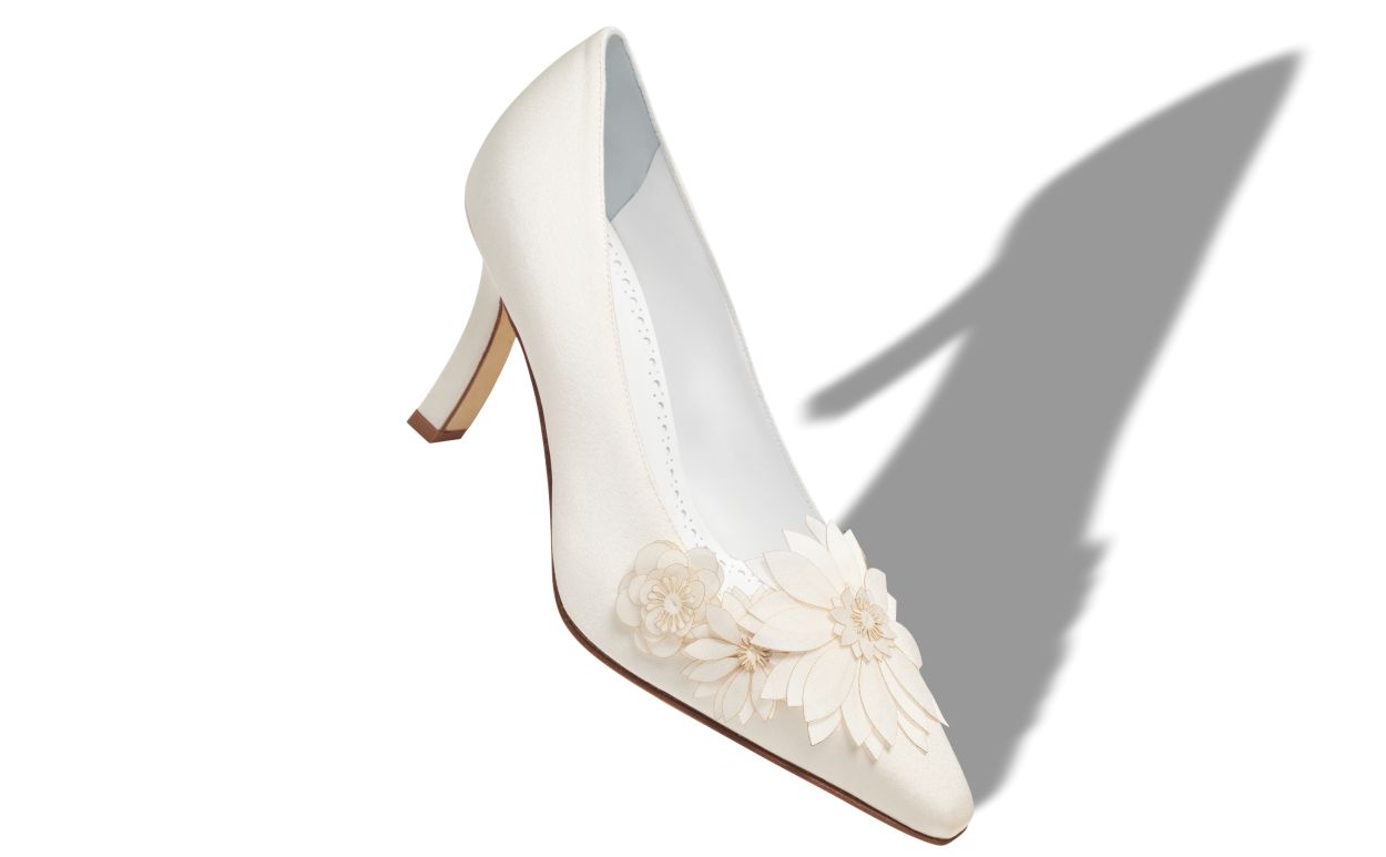Designer White Crepe Satin Pumps  - Image Main View