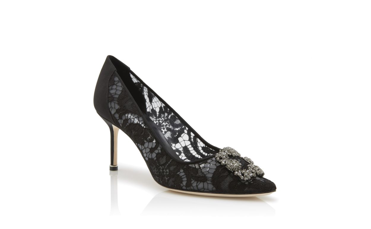 Designer Black Lace Jewel Buckle Pumps - Image Upsell