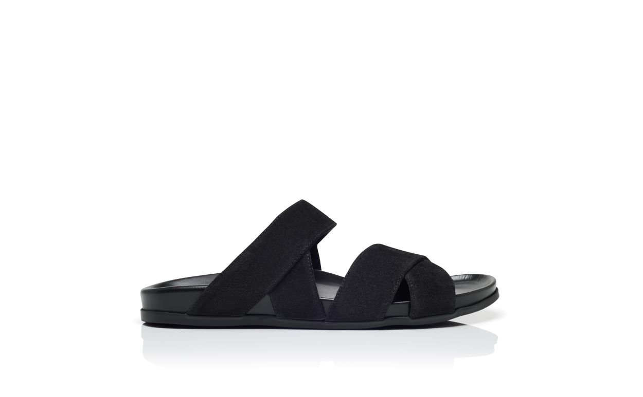 Designer Black Suede Sandals - Image Side View