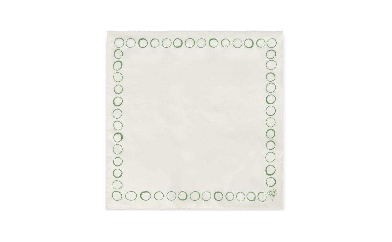 Designer Ivory and Green Silk Pocket Square - Image thumbnail