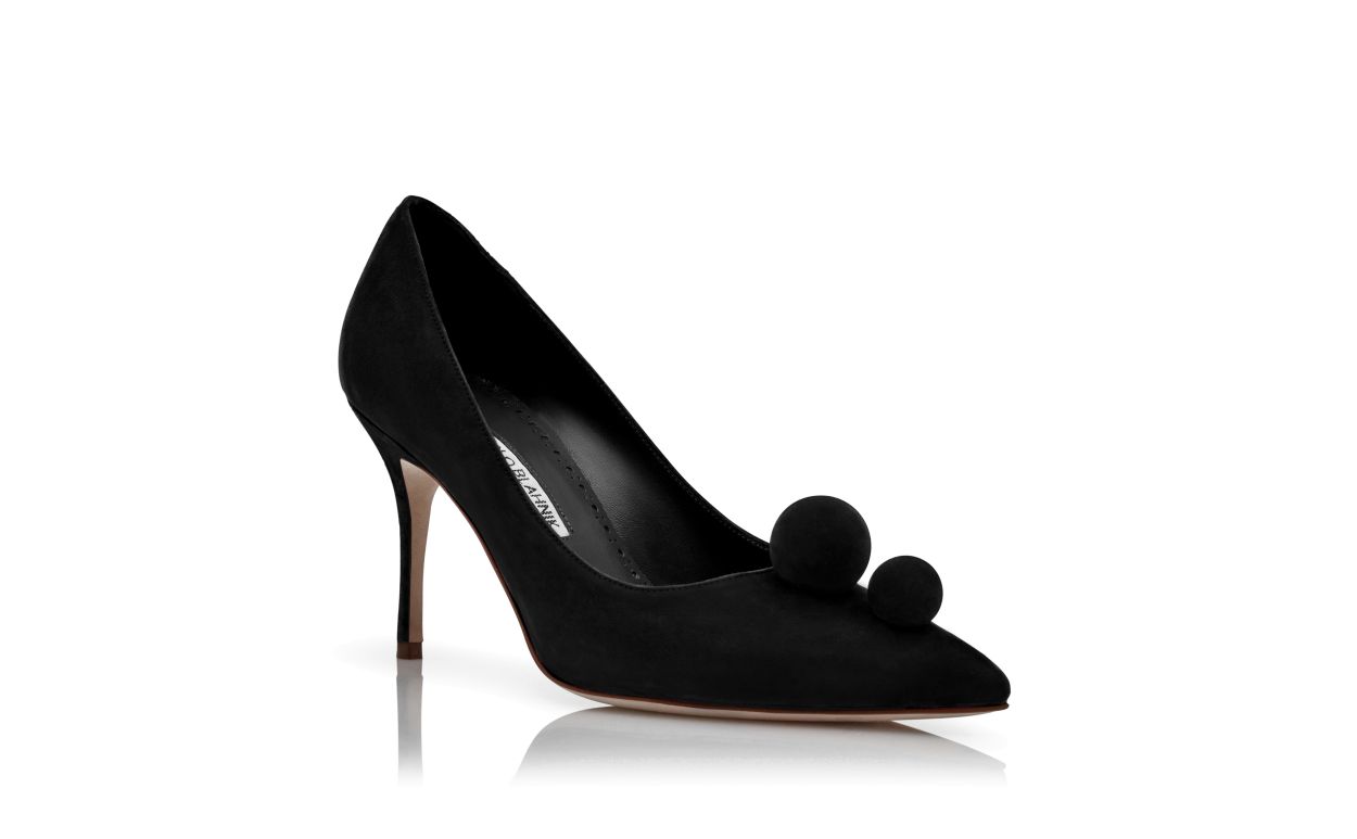 Designer Black Suede Pom Pom Detail Pumps
 - Image Upsell