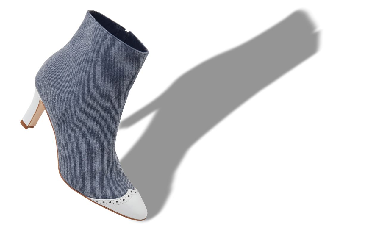Designer Blue and White Denim Ankle Boots - Image Main