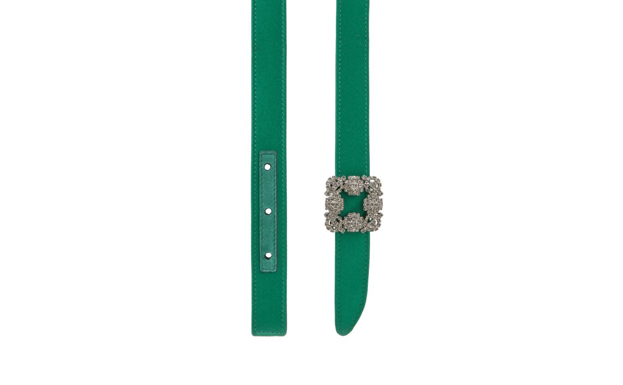 Designer Green Satin Crystal Buckled Belt - Image 