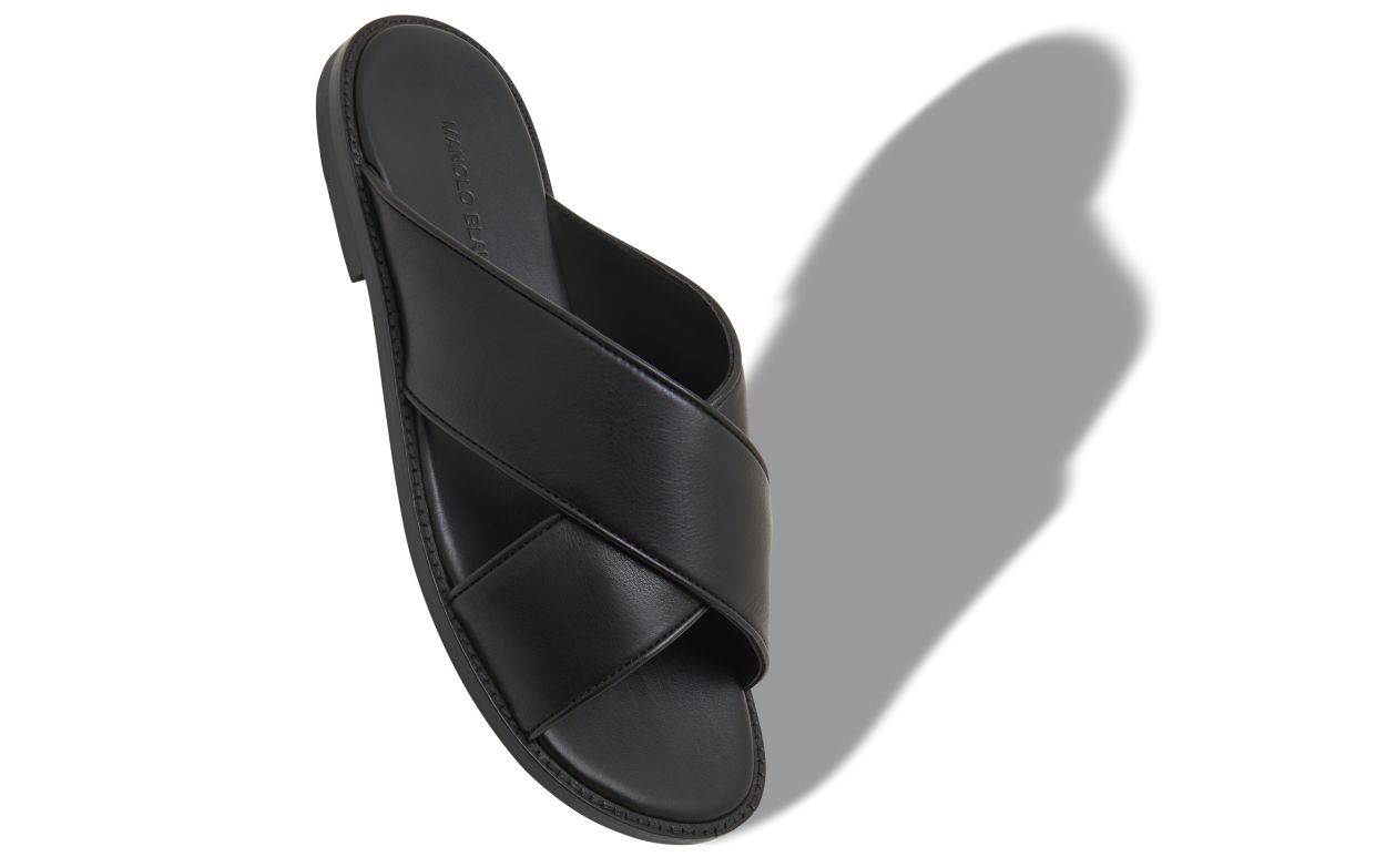 Designer Black Calf Leather Crossover Sandals - Image Main View
