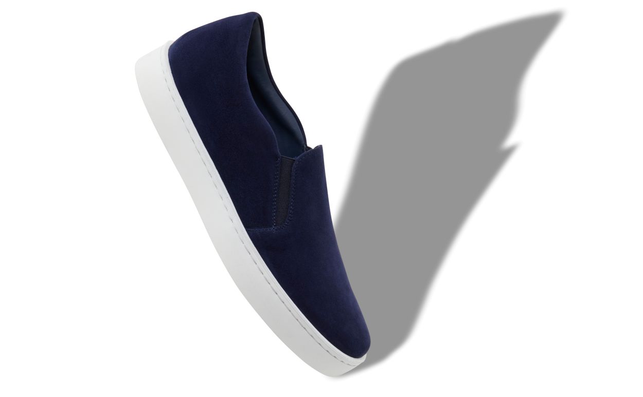Designer Navy Blue Suede Slip On Sneakers - Image small_image