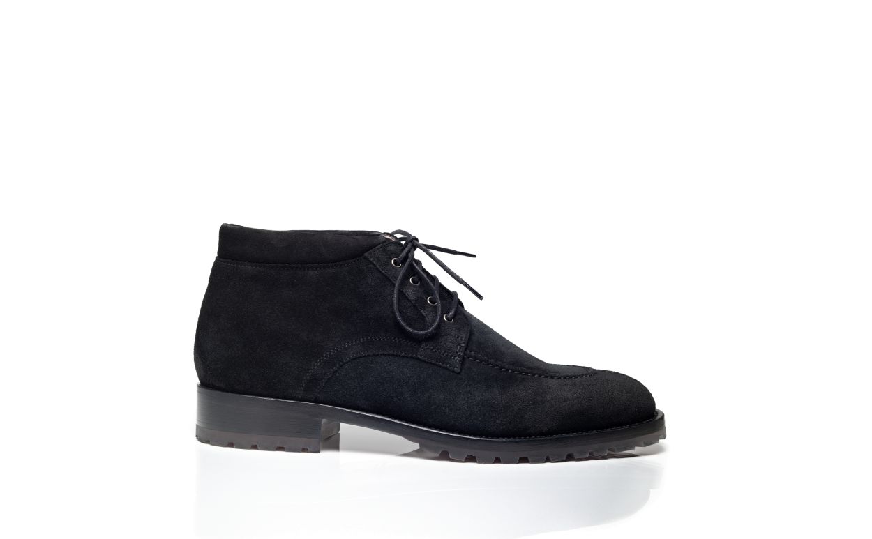Designer Black Suede Lace Up Ankle Boots - Image Side View