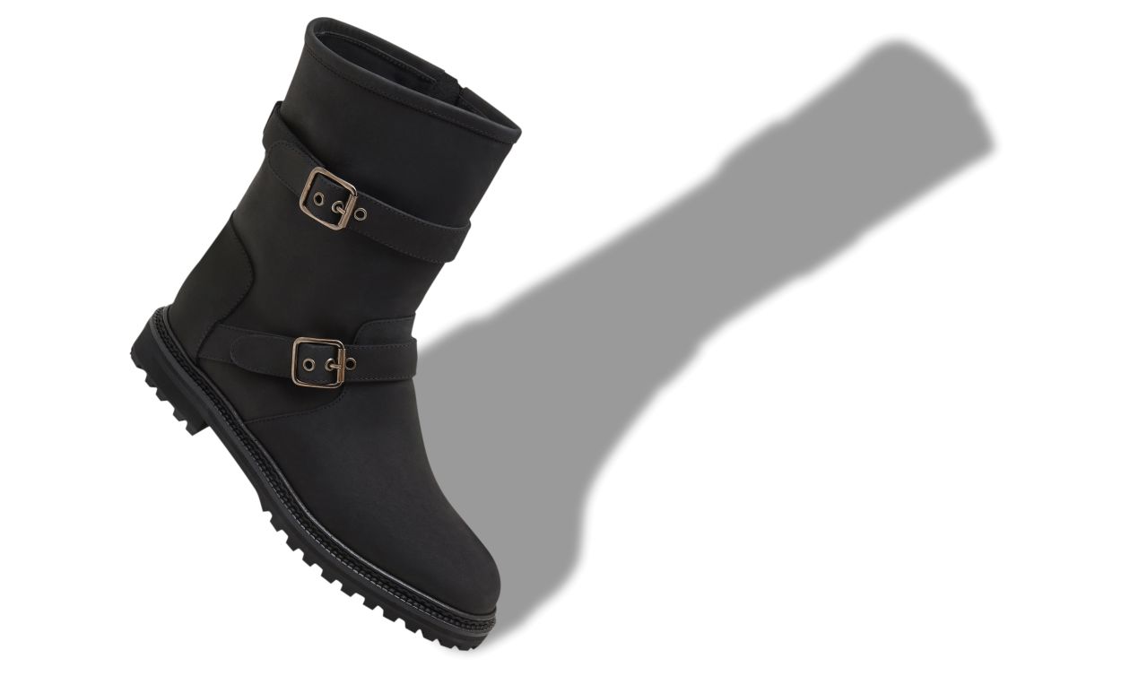 Designer Black Nubuck Dual Buckle Ankle Boots  - Image Main View