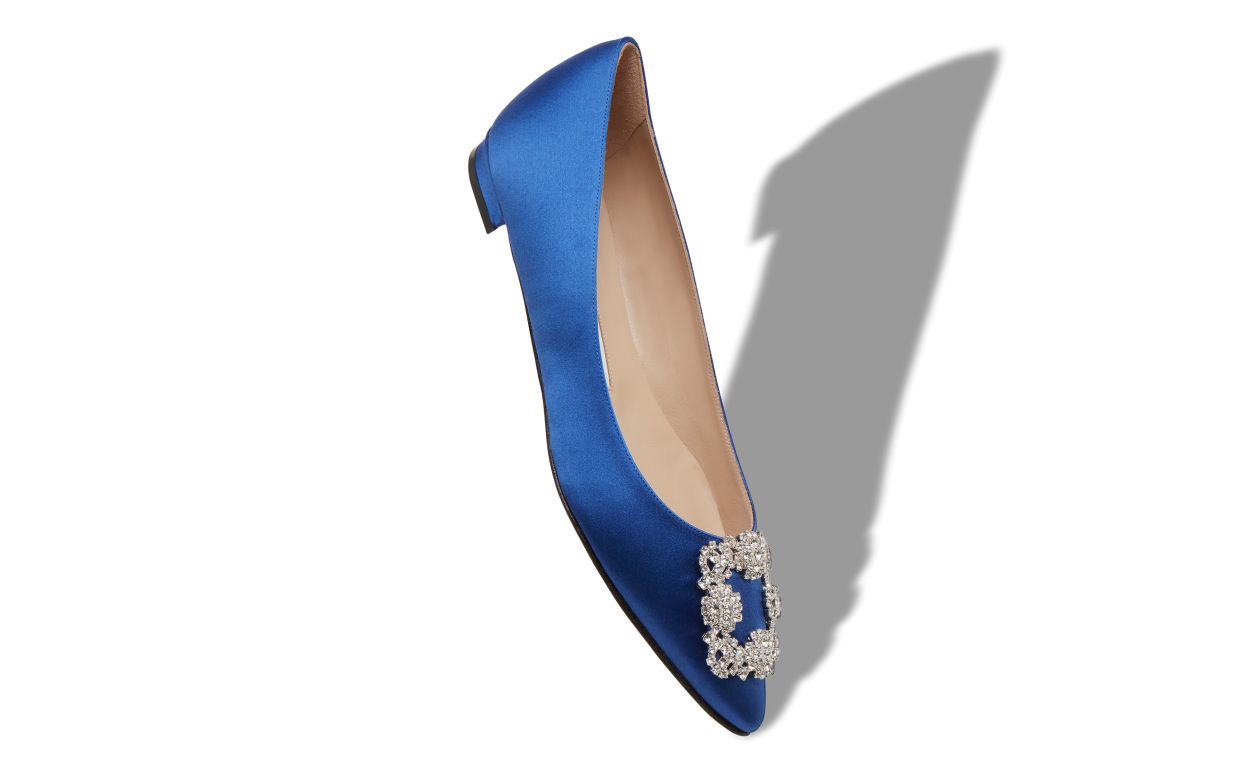 Designer Blue Satin Jewel Buckle Flat Pumps - Image Main