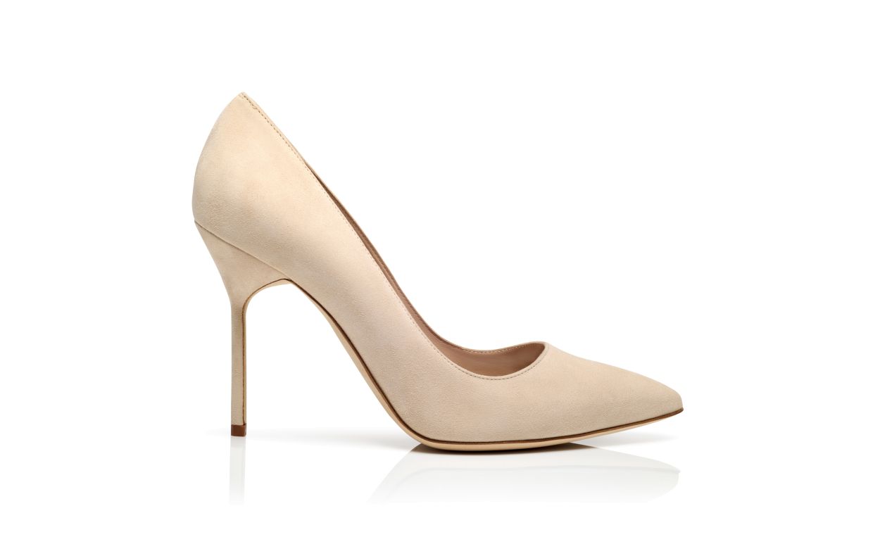 Designer Beige Suede Pointed Toe Pumps - Image Side View