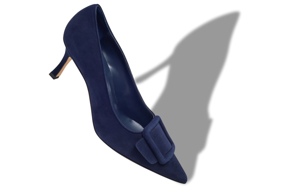 Designer Navy Blue Suede Buckle Detail Pumps - Image Main