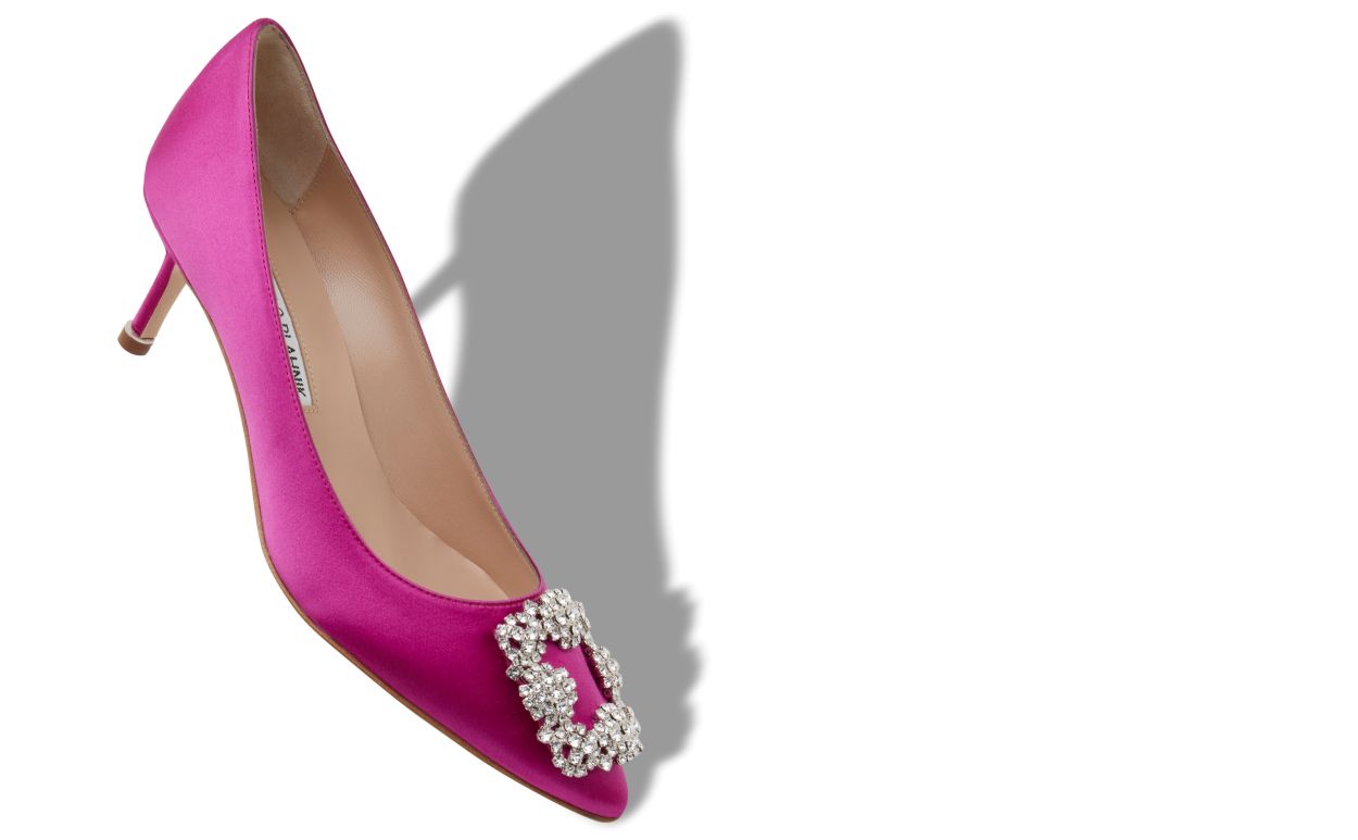 Designer Dark Fuchsia Satin Jewel Buckle Pumps - Image Main