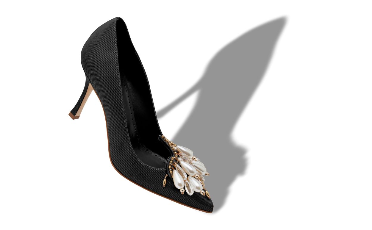 Designer Black Grosgrain Embellished Pumps - Image Main